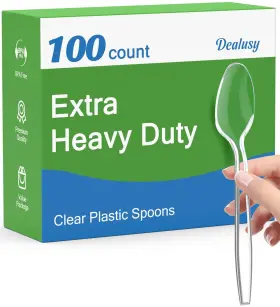 Dealusy 791126171964 100 Count Clear Plastic Spoons Disposable Bpa-free Heat Resistant Sol
