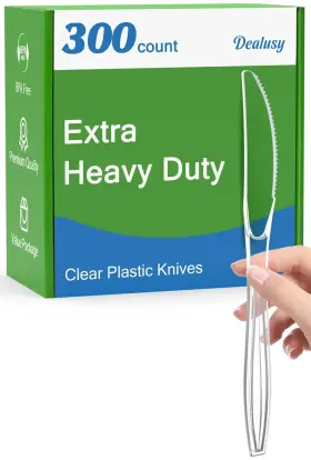 Dealusy 791126171995 300 Count Extra Heavy Duty Clear Plastic Knives Disposable Bpa-free Solid