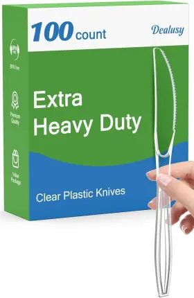 Knife02 Dealusy 100 Count Extra Heavy Duty Clear Plastic Knives Disposable