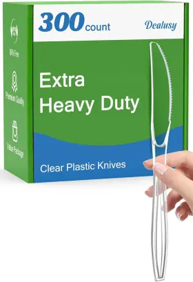 Knife03 Dealusy 300 Count Extra Heavy Duty Clear Plastic Knives Disposable