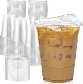 Pcl16 Dealusy 100 Pack - 16 Oz Clear Plastic Cups With Lids Sturdy And Food Safe Iced Coffee Cup