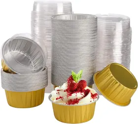 De-ramekin-alumfoil-5oz-100pc Deayou 100-pack Aluminum Foil Baking 3 Inches X 2.4 1.4 Gold