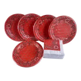 44116 Deco Red Bandanna Plastic Coated Paper Plates And Matching Napkins 50 Ct Ea