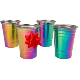 Deco Dream 445020838869 Holographic Stainless Steel Party Cups Shatterproof Reusable 16 Oz 4 Pack