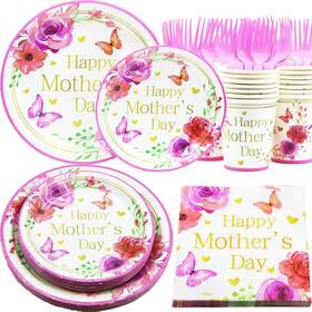 Decodinli 313095089059 Mothers Day Party Supplies Paper Plates And Napkins Happy Mother