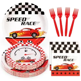 Decorlife 882807570593 96 Pcs Race Car Plates And Napkins Birthday Party Decorations For Boys