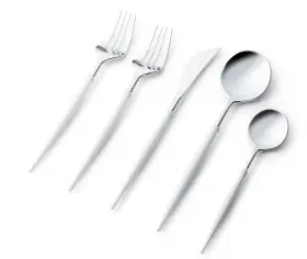 Decorline 617270152652 Silver Cutlery Set White Handle Package Includes 8 Knives - Spoon T
