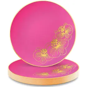 Decorline 617270153789 Orchid Collection Pink And Gold Round Plastic Dinner Plates - 10.25 Inch Pack Of 1