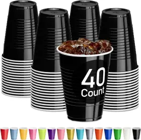 Decorrack 445016437441 Black Plastic Cups 12 Oz Disposable Reusable Party Supplies 40
