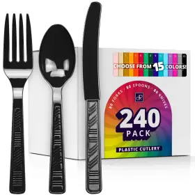 Decorrack 840362804270 Plastic Cutlery Set Black Colored Silverware Sets For Parti
