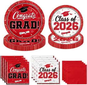 Degeland 717639870064 Graduation Plates And Napkins 2026 200pcs Red White Decorations