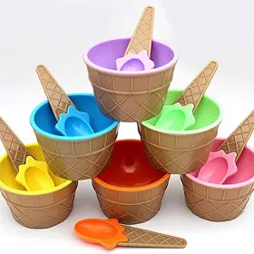 Deladola 823331685403 Cartoon Candy Color Ice Cream Bowl With Spoon- Bowls For Set