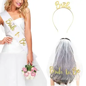 Delphinus 788341577084 Bride To Be Set 3pack Sash And Headband Tiara Shoulder Length Ve