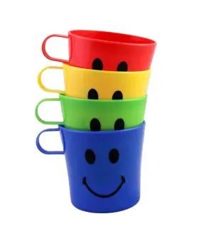 Dependable Industries Inc. Essentials 097958176192 4 Pack Plastic Smiley Face Mug Bpa Free Party Favor Drinking Cup