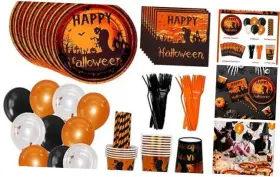 Btz01 Depu Halloween Party Plates And Napkins Foil Disposable Set