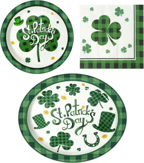 Dereinwo 445018124189 100 Pcs St Patricks Day Paper Plates And Napkins Bundle Includes