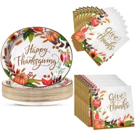 Dereinwo 768523986408 100 Pcs Thanksgiving Oval Plates And Napkins Fall Disposa