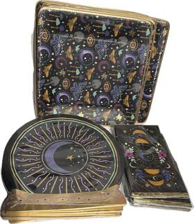 Design Design 627-11423 New Mystic Moon Witchcore Party Set Black And Gold 5 Large Small Plates Dark