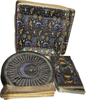 627-11423 Design New Mystic Moon Witchcore Party Set Black And Gold 5 Large Small Plates Dark