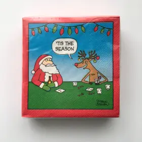 624-09729 Design Inc. 40 Christmas Beverage Napkins Santa Reindeer Bar Drinks Holiday 3 Ply Paper Nip