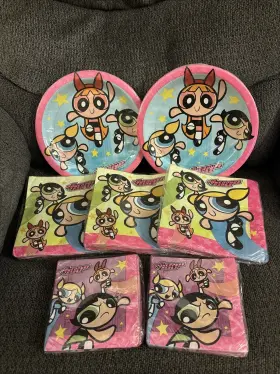 Designware 018100631505 Vintage Powerpuff Girls Paper Napkins And Plates Birthday Party Supplies 1999
