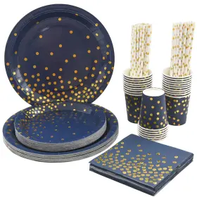 Dgvr 734172122054 Blue And Gold Party Supplies Disposable Dinnerware Set 125pcs Dark Pa