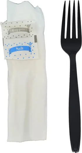 Dhg Professional 689997344047 500 Kits Disposable Black Plastic Fork With Napkin And Salt/pepper Packet To-go