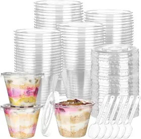 Didaey 726084739628 Disposable Yogurt Parfait Cup With Lids And Spoons Set Plastic Overnight Oats Jars