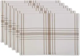 5356 Dii Home Sweet Farmhouse Plaid Placemat Set 13x19 French Stripe Stone