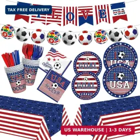 Diliwadu 769029666474 Usa Soccer Party Supplies Set For 24 Guests Themed Disposable Dinnerware