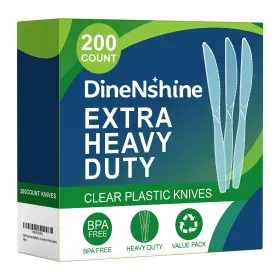 Dspkpo200 Dinenshine 200 Pieces Clear Plastic Knives Heavy Duty Disposable - Bpa-free Heat Resis
