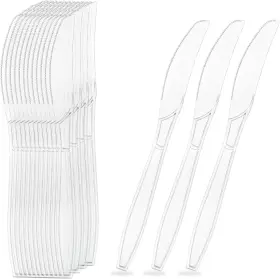 Pkpo200 Dinenshine 200 Pieces Clear Plastic Knives Heavy Duty Disposable - Bpa-free Heat