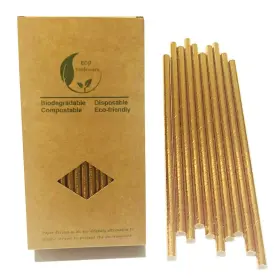 Dingzan 796112496380 Metallic Gold Paper Straws Foil Bulk 100 Disposable D