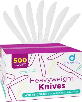 Diplastible 445054040054 Disposable Plastic Knives Heavy Duty Utensils - Cutlery For Parties And