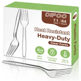 Dipoo 766429474197 7.1 Inch Clear Plastic Forks Heavy Duty With Heat Resistant And Bpa Free Solid