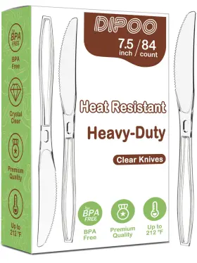 Dipoo 766429474210 7.5 Inch Clear Plastic Knives Heavy Duty Upgraded Heat Resistant And Bpa Free