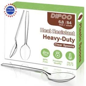 S13304 Dipoo Disposable Plastic Spoons 84 Count Heavy Duty Clear With Heat Resistant S13304 Dipoo Disposable Plastic Spoons 84 Count Heavy Duty Clear With Heat Resistant
