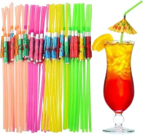 Direct 313100437448 100 Umbrella Straws Disposable Parasol Drinking Plastic Hawaiian