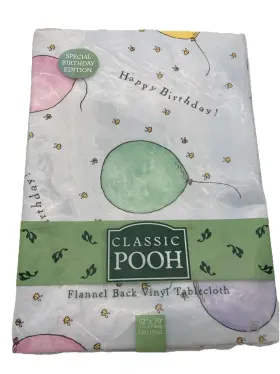 Disney 029441295240 Vintage Winnie The Pooh Birthday Tablecloth Flannel Back Oblong 52x70 Party Nos