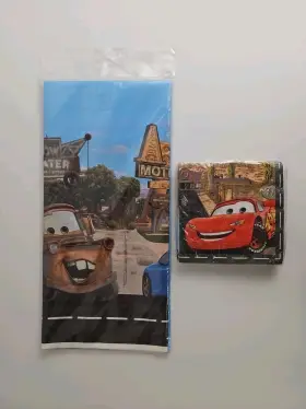 1tbl2346 Disney Vintage Pixar Cars Table Cover 54 Inch X 102 And 16 Napkins Partyexpress New