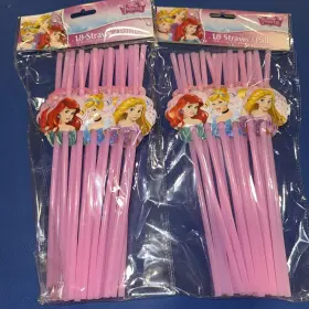 Disney 724328587370 Princess Party Flexible Pink Straws With Decal New 2 Sets Of 18 36