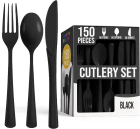 Display 313055948983 Black Plastic Silverware Heavy Duty 150 Pcs Cutlery Sets Utensil