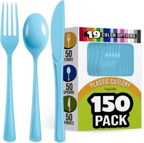 Display 445037952930 Light Blue Plastic Silverware Heavy Duty 150 Pcs Cutlery Sets