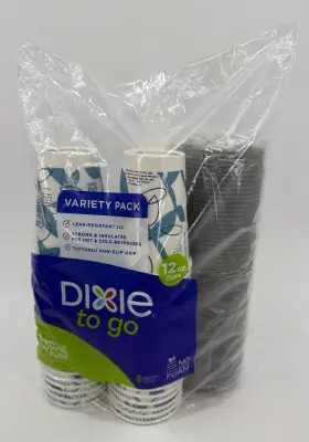12fluid Dixie 042000161855 To Go Paper Cups With Lids Ounce 60 Count Insulated Non-slip New Nip