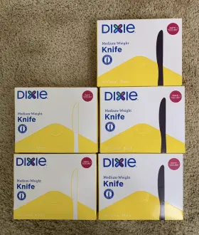 Dixie 078731912541 New 5x 100 Counts Plastic Knife Medium-weight White/black 100/box