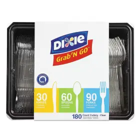 30-knives Dixie 313114889851 Clear Disposable Polystyrene Utensils Combo Pack With Tray 90-forks/30-knives/