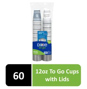 Dixie 485428637050 To Go Disposable Paper Cups With Lids 12 Fl Oz 60 Count