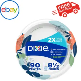 042000157 Dixie Electric Medium Paper Plates 8.5 Inch 90 Count 2x Stronger Soak Proof Disposable