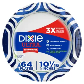 16525 Dixie Electric Ultra Large Paper Plates 10 Inch 64 Count 3x Stronger Heavy Duty