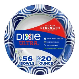 Dixie Ultra 042000158107 Large Paper Bowls 20 Oz 56 Count Microwave Safe Compostable Dispo